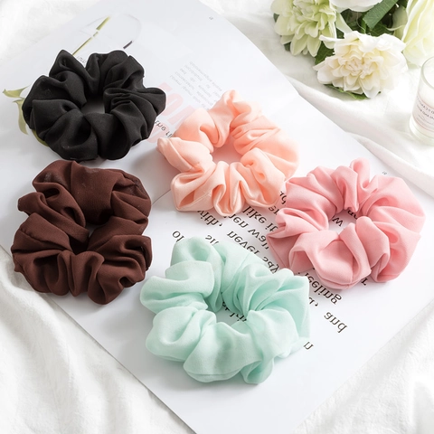 Minimalist Chiffon Solid Color Large Hair Scrunchies High Elastic Fabric Scrunchy For Women Daily Hair Accessories