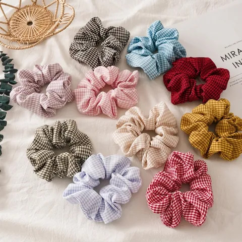 Scrunchies in Tessuto Scozzese Vintage Stile Coreano Motivo Gingham Elastici per Capelli Fasce per Capelli Donna Accessori Quotidiani