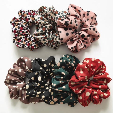 Elastici per Capelli alla Moda a Pois e Floreali per Donna Grandi Fasce per Capelli in Tessuto Scrunchies Vintage Plissettati