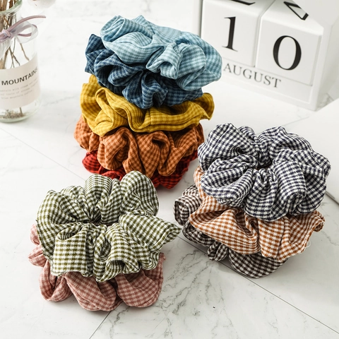 Scrunchies in Tessuto Scozzese Vintage Stile Coreano Motivo Gingham Elastici per Capelli Fasce per Capelli Donna Accessori Quotidiani