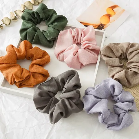 Solid Color Large Scrunchie For Women Elastic Hair Ties Lurex Fabric Hair Band OL Minimalist Ponytail Holder Accessories