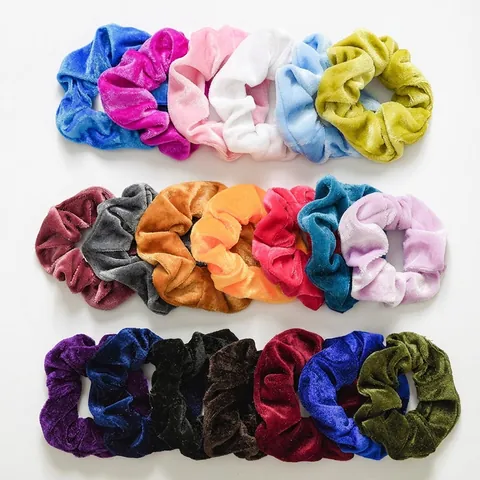 Velvet Hair Scrunchies Multiple Colors Set Large Elastic Hair Ties For Women Girls Daily Hair Accessories Plain Soft Hair Bands