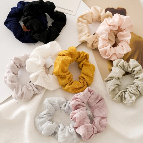 Simple Ribbed Fabric Scrunchie Elastic Hair Tie Toothpick Texture Seersucker Ponytail Holder For Women Girls Hair Accessories