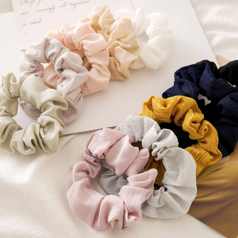 Simple Ribbed Fabric Scrunchie Elastic Hair Tie Toothpick Texture Seersucker Ponytail Holder For Women Girls Hair Accessories