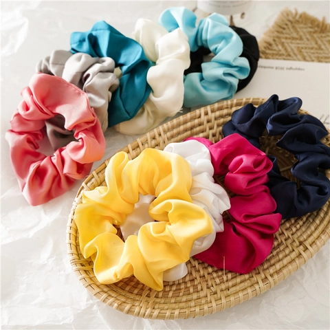 Coleteros De Satén Para Mujer Color Sólido Elástico Cintas Para El Pelo Tela Suave Soporte Para Cola De Caballo Accesorios Para El Cabello