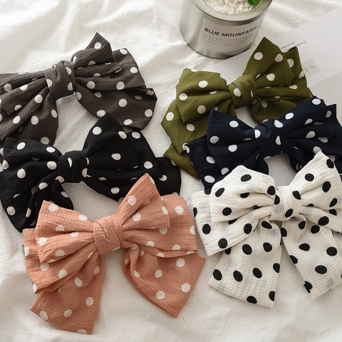 Grande Pince à Cheveux à Pois en Tissu Nœud Vintage Surdimensionné pour Femmes Accessoires de Cheveux Automne Hiver