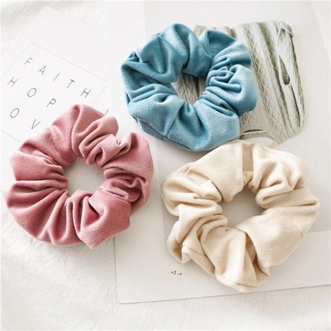 Handmade Velvet Flannel Scrunchies For Women Solid Color Large Elastic Hair Ties Hair Bands Ponytail Holder Accessories