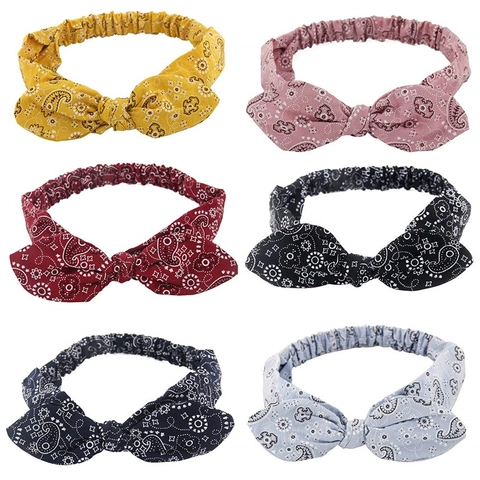 Vintage Paisley Print Bow Knot Hair Band For Women Elastic Fabric Rabbit Ears Headband Bohemian Floral Hair Accessories