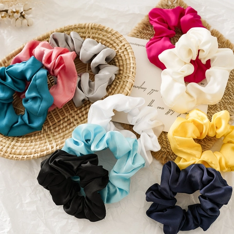 Coleteros De Satén Para Mujer Color Sólido Elástico Cintas Para El Pelo Tela Suave Soporte Para Cola De Caballo Accesorios Para El Cabello