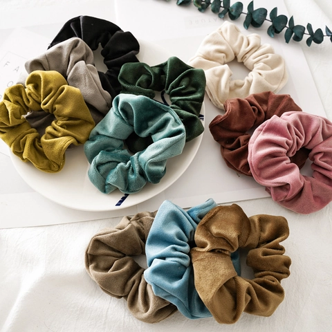 Handmade Velvet Flannel Scrunchies For Women Solid Color Large Elastic Hair Ties Hair Bands Ponytail Holder Accessories
