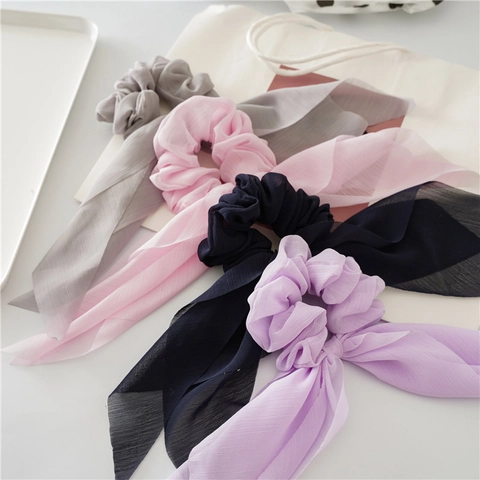Long Streamer Bow Scrunchie Chiffon Hair Ring Solid Color Large Hair Rope For Women Girls Elegant Hair Accessories