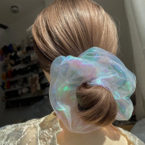 Träumerisches Meerjungfrau Irisierendes Organza Übergroßes Haargummi Für Damen Gefaltetes Haargummi Mit Hoher Elastizität