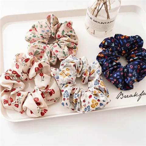 Coleteros de Tela con Flores para Mujer Hechos a Mano Efecto Gasa Gomas de Pelo Elegantes Accesorios de Cabello Diario