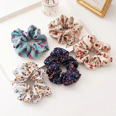 Coleteros de Tela con Flores para Mujer Hechos a Mano Efecto Gasa Gomas de Pelo Elegantes Accesorios de Cabello Diario
