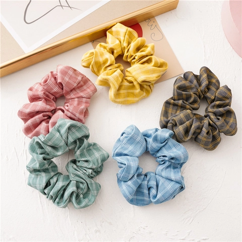 Coleteros a Cuadros Elásticos de Tela Retro Estilo INS Coleteros Grandes Para Mujeres Niñas Accesorios para el Cabello