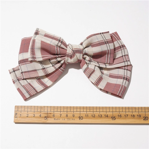 Pinza para el Pelo con Lazo de Cuadros Grande Estilo Coreano Horquillas de Tela Elegantes de Tres Capas para Mujer