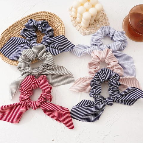 Orecchie da Coniglio a Righe in Stile Coreano Scrunchies per Capelli Fiocco in Tessuto Elastico per Capelli di Grandi Dimensioni per Donna