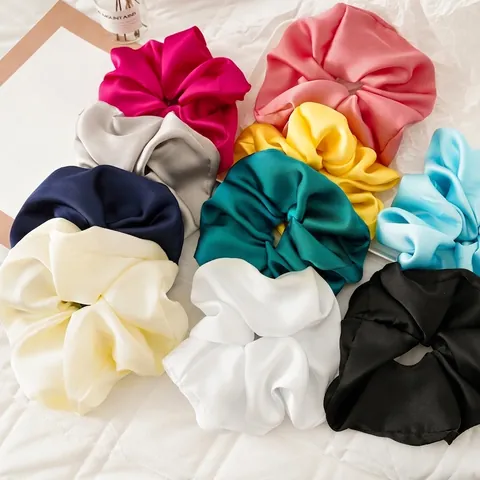 Handmade Oversized Satin Scrunchies For Women Large Elastic Hair Ties Solid Color Hair Accessories Hair Bands