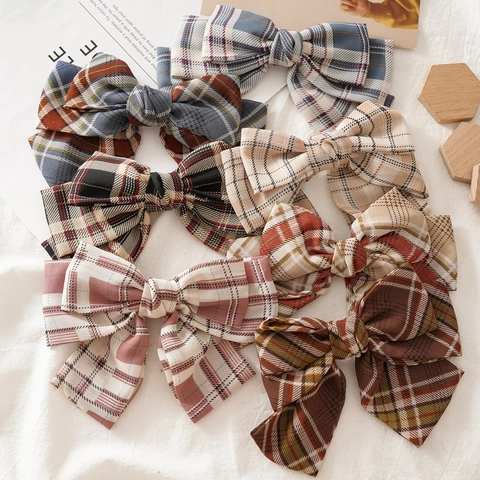 Pinza para el Pelo con Lazo de Cuadros Grande Estilo Coreano Horquillas de Tela Elegantes de Tres Capas para Mujer
