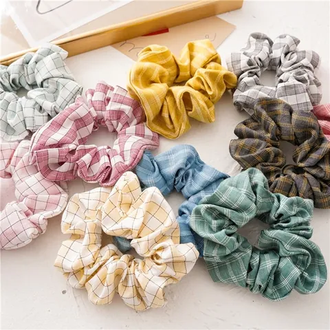 Coleteros a Cuadros Elásticos de Tela Retro Estilo INS Coleteros Grandes Para Mujeres Niñas Accesorios para el Cabello