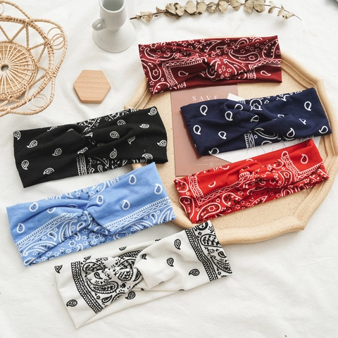 Bandeau à Cheveux Imprimé Paisley Torsadé en Polyester Élastique Style Bohême Sportif Anti-transpiration Accessoires de Mode