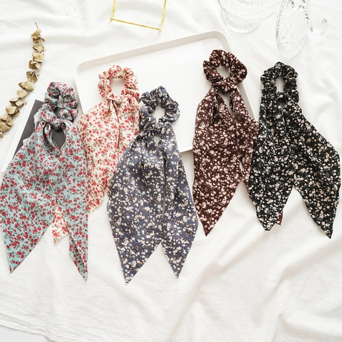 Dulce Fresco Estampado Floral Coleteros de Cinta Lazo Gomas de Pelo Tela Volantes Soporte Coleta Tocado Accesorios de Pelo Mujer