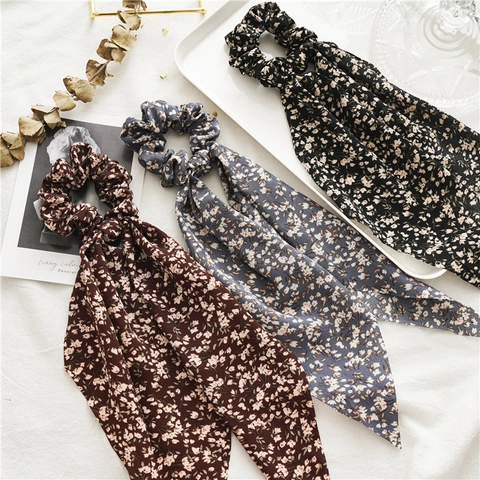 Dulce Fresco Estampado Floral Coleteros de Cinta Lazo Gomas de Pelo Tela Volantes Soporte Coleta Tocado Accesorios de Pelo Mujer