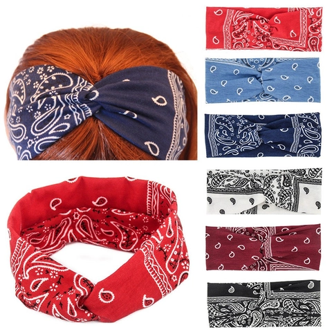 Bandeau à Cheveux Imprimé Paisley Torsadé en Polyester Élastique Style Bohême Sportif Anti-transpiration Accessoires de Mode