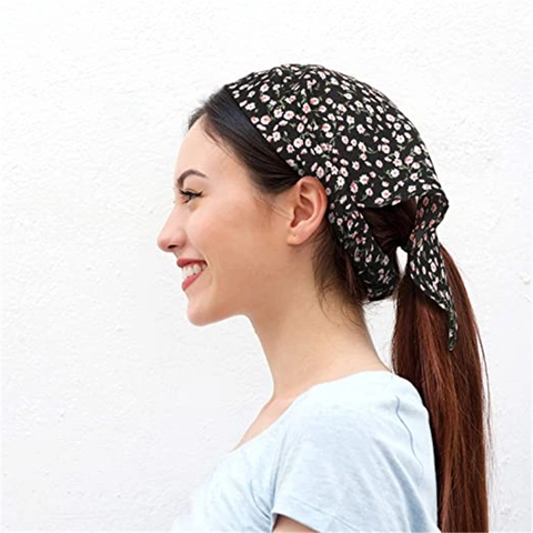 Vintage Blumenmuster Dreieckskopftuch Für Damen Elastischer Stoff Bandana Handgefertigtes Haarband Boho Täglich Reisen Kopfschmuck