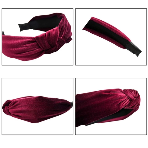 Vintage Velvet Knotted Headband For Women Wide Solid Color Hairband Fashion Hair Accessories For Daily Commute Party