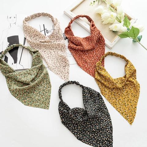 Vintage Blumenmuster Dreieckskopftuch Für Damen Elastischer Stoff Bandana Handgefertigtes Haarband Boho Täglich Reisen Kopfschmuck