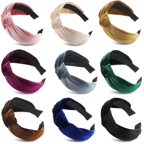 Vintage Velvet Knotted Headband For Women Wide Solid Color Hairband Fashion Hair Accessories For Daily Commute Party