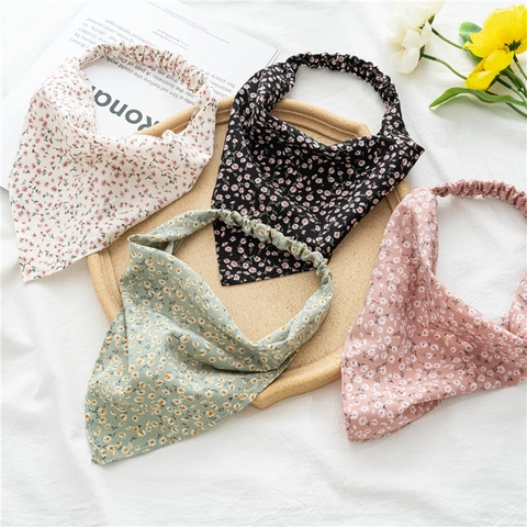 Fascia per Capelli Elastica da Donna con Stampa Floreale Bandana a Triangolo Boho Chiffon Avvolgicapo Retro Stile Pastorale Accessorio per Capelli