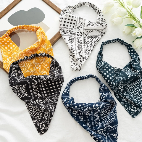 Fascia Bandana a Triangolo Vintage Boho Paisley per Donna Stampa Margherita Elastica Accessorio per Capelli Boho