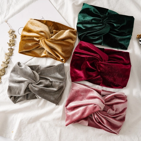 Diadema de Terciopelo Vintage para Mujer Banda de Pelo Ancha Elástica Suave Retro Color Sólido Accesorios para el Cabello Diario
