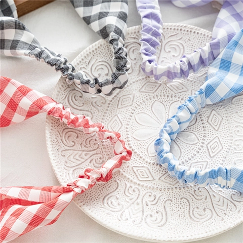 Fazzoletto Triangolare Scozzese da Donna Fascia per Capelli Elastica Gingham Turbante Boho Casual Accessori per Capelli