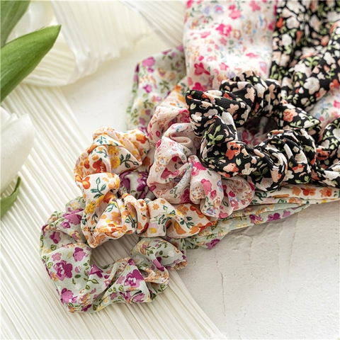 Coleteros Con Estampado Floral Con Lazo de Cinta Tela de Gasa Suave Coleteros Elegantes Soporte Para Coleta Para Mujeres Niñas Accesorios
