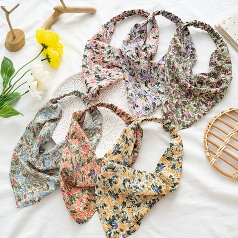 Fazzoletto Triangolare Donna Vintage Stampa Floreale Con Clip Fascia Elastica per Capelli Tessuto Pastorale Accessori Capelli