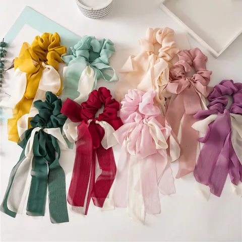 Coleteros Con Lazo de Estilo Coreano Con Serpentinas Largas Lazos para el Cabello de Tela de Gasa para Mujer Accesorios para el Cabello Estilo Fairy Ins