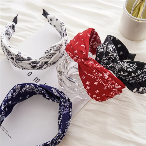 Women Vintage Paisley Twist Knot Headband Wide Bandana Printed Fabric Hair Hoop Elastic Hair Accessories Daily Boho Style Hairbands
