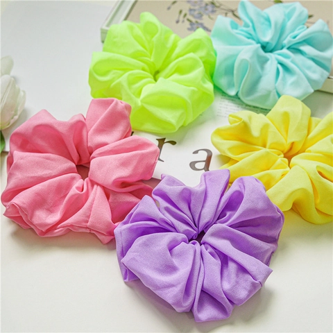 Neon Color Oversized Fabric Scrunchies Solid Color Elastic Hair Ties Fashion Pleated Hair Ring Hair Accessories For Women