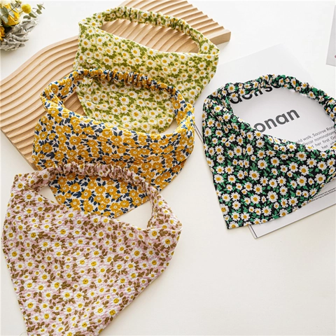 Dames Bloemen Madeliefje Haaraccessoires Set Katoenmix Elastische Scrunchies Driehoek Hoofdband Strik Streamer Haarelastiekjes Zoete Zomer Styling Tools