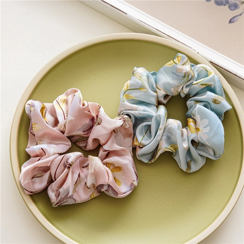 Französisch Vintage Blumendruck Satin Haargummi Elastisches Haarband Weich Glatt Satin Haarring Elegante Florale Haaraccessoires Für Damen Täglich Pendeln Kopfschmuck