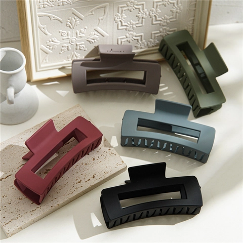 Large Matte Morandi Color Square Hollow Hair Claw Clip For Women Solid Color Shark Hair Clip Minimalist Hair Accessories