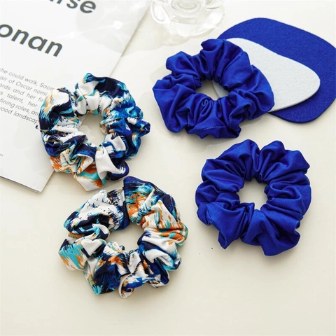 Set Elastici per Capelli Grandi da Donna in Cotone e Raso Batik Blu Reale Porta Coda di Cavallo Alta Elasticità Accessori per Capelli