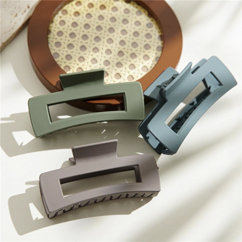 Large Matte Morandi Color Square Hollow Hair Claw Clip For Women Solid Color Shark Hair Clip Minimalist Hair Accessories
