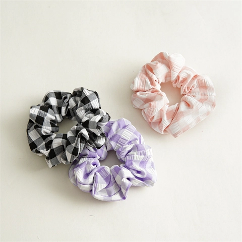 Minimalistische Gingham-Stoff-Scrunchies Seersucker-Karo Elastisches Haarband Für Damen Mädchen Mode Kopfschmuck Haarschmuck
