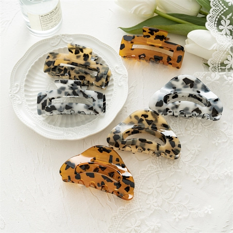 Acryl Leopardenmuster Haarklammer Retro Geometrisch Hohl Marmormuster Haargreif Große Quadratische Shark Clip Für Damen Haarschmuck