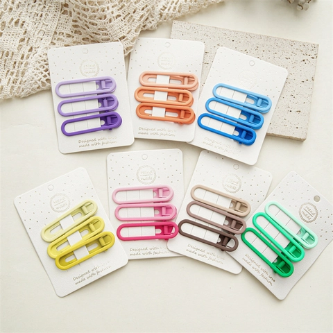 Korean Matte Candy Color Hair Clip Set Fabric Hollow Out Geometric Duckbill Clips For Women Daily Sweet Hair Accessories
