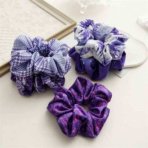 Scrunchies Elastici in Raso Stampato per Donna Fasce per Capelli con Motivo Pied de Poule Cielo Stellato Accessori Moda Vintage